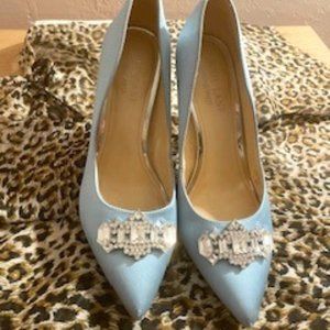 Nine West Trulove Pointy Toe Pumps Light Blue Satin Size 7